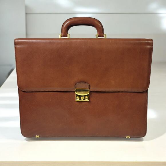Vintage Leather Business Bag Briefcase Brown Attache Case Document Folder File - Picture 8 of 16